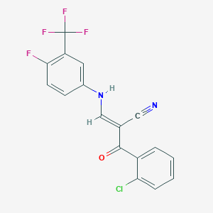 molecular formula C17H9ClF4N2O B2392109 (2E)-2-[(E)-2-chlorobenzoyl]-3-{[4-fluoro-3-(trifluoromethyl)phenyl]amino}prop-2-enenitrile CAS No. 1025596-46-6