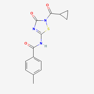 molecular formula C14H13N3O3S B2392123 N-(2-cyclopropanecarbonyl-3-oxo-2,3-dihydro-1,2,4-thiadiazol-5-yl)-4-methylbenzamide CAS No. 478031-92-4