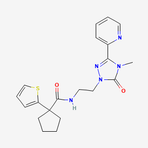 molecular formula C20H23N5O2S B2392134 N-(2-(4-methyl-5-oxo-3-(pyridin-2-yl)-4,5-dihydro-1H-1,2,4-triazol-1-yl)ethyl)-1-(thiophen-2-yl)cyclopentanecarboxamide CAS No. 1421532-82-2