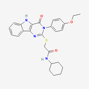 molecular formula C26H28N4O3S B2392147 N-cyclohexyl-2-((3-(4-ethoxyphenyl)-4-oxo-4,5-dihydro-3H-pyrimido[5,4-b]indol-2-yl)thio)acetamide CAS No. 536708-40-4