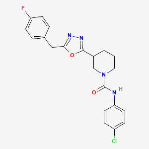 molecular formula C21H20ClFN4O2 B2392151 N-(4-chlorophenyl)-3-(5-(4-fluorobenzyl)-1,3,4-oxadiazol-2-yl)piperidine-1-carboxamide CAS No. 1170012-35-7