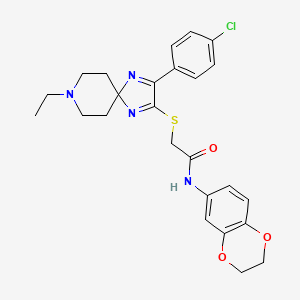 2-((3-(4-chlorophenyl)-8-ethyl-1,4,8-triazaspiro[4.5]deca-1,3-dien-2-yl)thio)-N-(2,3-dihydrobenzo[b][1,4]dioxin-6-yl)acetamide