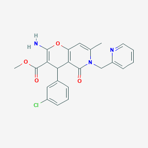 molecular formula C23H20ClN3O4 B2392171 methyl 2-amino-4-(3-chlorophenyl)-7-methyl-5-oxo-6-(pyridin-2-ylmethyl)-5,6-dihydro-4H-pyrano[3,2-c]pyridine-3-carboxylate CAS No. 758704-49-3