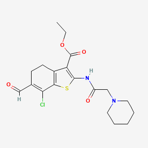 molecular formula C19H23ClN2O4S B2392184 Ethyl 7-chloro-6-formyl-2-[(piperidin-1-ylacetyl)amino]-4,5-dihydro-1-benzothiophene-3-carboxylate CAS No. 312278-79-8