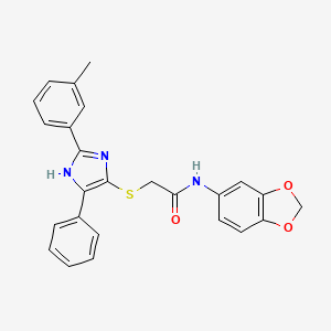 molecular formula C25H21N3O3S B2392189 N-(1,3-benzodioxol-5-yl)-2-[[2-(3-methylphenyl)-5-phenyl-1H-imidazol-4-yl]sulfanyl]acetamide CAS No. 865657-52-9