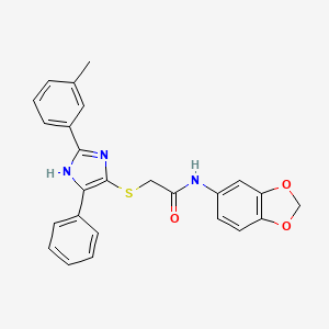 N-(1,3-benzodioxol-5-yl)-2-[[2-(3-methylphenyl)-5-phenyl-1H-imidazol-4-yl]sulfanyl]acetamide