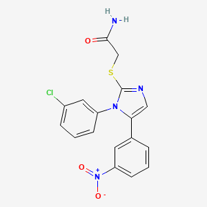 molecular formula C17H13ClN4O3S B2392242 2-((1-(3-chlorophenyl)-5-(3-nitrophenyl)-1H-imidazol-2-yl)thio)acetamide CAS No. 1235624-60-8