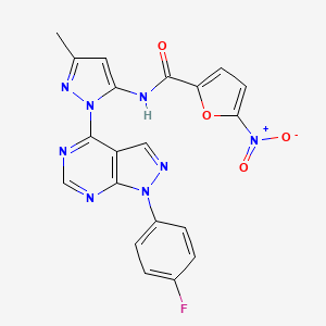 molecular formula C20H13FN8O4 B2392248 N-(1-(1-(4-fluorophenyl)-1H-pyrazolo[3,4-d]pyrimidin-4-yl)-3-methyl-1H-pyrazol-5-yl)-5-nitrofuran-2-carboxamide CAS No. 1007032-24-7