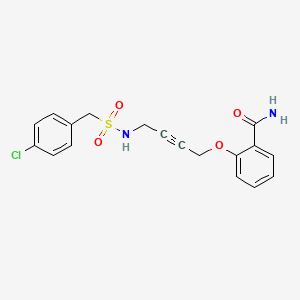 molecular formula C18H17ClN2O4S B2392260 2-((4-((4-Chlorophenyl)methylsulfonamido)but-2-yn-1-yl)oxy)benzamide CAS No. 1448031-19-3