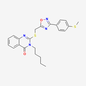 molecular formula C23H24N4O2S2 B2392271 2-(((3-(4-(methylthio)phenyl)-1,2,4-oxadiazol-5-yl)methyl)thio)-3-pentylquinazolin-4(3H)-one CAS No. 2034515-32-5