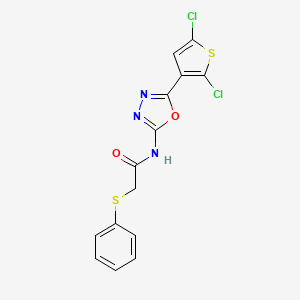 molecular formula C14H9Cl2N3O2S2 B2392272 N-(5-(2,5-dichlorothiophen-3-yl)-1,3,4-oxadiazol-2-yl)-2-(phenylthio)acetamide CAS No. 1170039-23-2