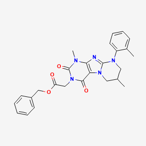 molecular formula C26H27N5O4 B2392273 benzyl 2-[1,7-dimethyl-9-(2-methylphenyl)-2,4-dioxo-7,8-dihydro-6H-purino[7,8-a]pyrimidin-3-yl]acetate CAS No. 877618-12-7