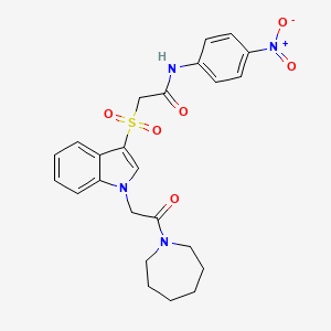 molecular formula C24H26N4O6S B2392283 2-((1-(2-(azepan-1-yl)-2-oxoethyl)-1H-indol-3-yl)sulfonyl)-N-(4-nitrophenyl)acetamide CAS No. 894015-73-7