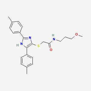molecular formula C23H27N3O2S B2392303 2-((2,5-di-p-tolyl-1H-imidazol-4-yl)thio)-N-(3-methoxypropyl)acetamide CAS No. 901241-09-6