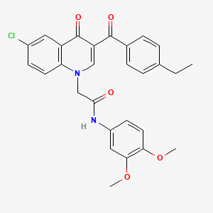 molecular formula C28H25ClN2O5 B2392305 2-(6-chloro-3-(4-ethylbenzoyl)-4-oxoquinolin-1(4H)-yl)-N-(3,4-dimethoxyphenyl)acetamide CAS No. 895645-62-2