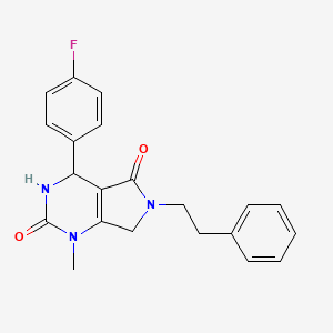 molecular formula C21H20FN3O2 B2392317 4-(4-fluorophenyl)-1-methyl-6-phenethyl-3,4,6,7-tetrahydro-1H-pyrrolo[3,4-d]pyrimidine-2,5-dione CAS No. 853631-96-6