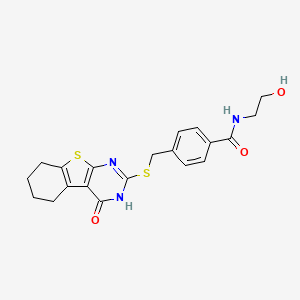 molecular formula C20H21N3O3S2 B2392319 N-(2-hydroxyethyl)-4-[({3-oxo-8-thia-4,6-diazatricyclo[7.4.0.0^{2,7}]trideca-1(9),2(7),5-trien-5-yl}sulfanyl)methyl]benzamide CAS No. 325693-16-1