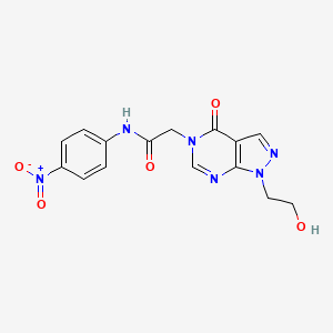 molecular formula C15H14N6O5 B2392325 2-(1-(2-hydroxyethyl)-4-oxo-1H-pyrazolo[3,4-d]pyrimidin-5(4H)-yl)-N-(4-nitrophenyl)acetamide CAS No. 899742-68-8