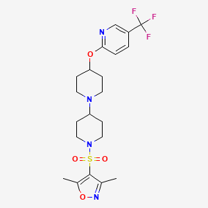 molecular formula C21H27F3N4O4S B2392326 1'-[(3,5-Dimethyl-1,2-oxazol-4-yl)sulfonyl]-4-{[5-(trifluoromethyl)pyridin-2-yl]oxy}-1,4'-bipiperidine CAS No. 2097934-46-6