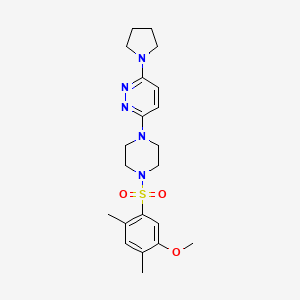 molecular formula C21H29N5O3S B2392335 3-(4-((5-Methoxy-2,4-dimethylphenyl)sulfonyl)piperazin-1-yl)-6-(pyrrolidin-1-yl)pyridazine CAS No. 1219845-19-8