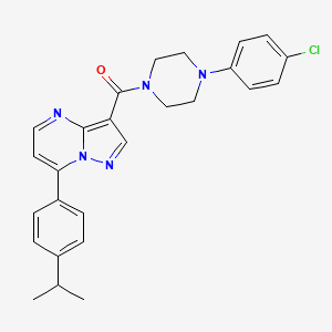 molecular formula C26H26ClN5O B2392338 (4-(4-Chlorophenyl)piperazin-1-yl)(7-(4-isopropylphenyl)pyrazolo[1,5-a]pyrimidin-3-yl)methanone CAS No. 1251612-50-6