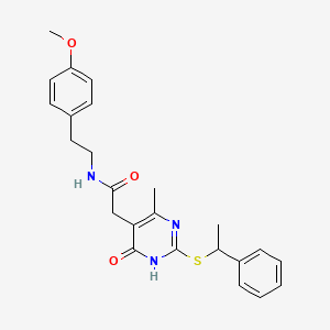 B2392345 N-(4-methoxyphenethyl)-2-(4-methyl-6-oxo-2-((1-phenylethyl)thio)-1,6-dihydropyrimidin-5-yl)acetamide CAS No. 1105245-92-8