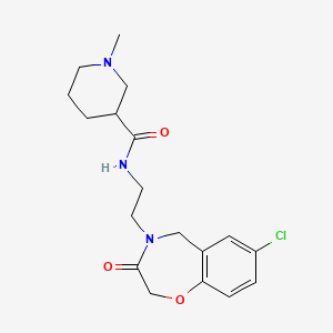 molecular formula C18H24ClN3O3 B2392353 N-[2-(7-chloro-3-oxo-2,3,4,5-tetrahydro-1,4-benzoxazepin-4-yl)ethyl]-1-methylpiperidine-3-carboxamide CAS No. 2034332-19-7