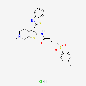 molecular formula C26H28ClN3O3S3 B2392388 N-(3-(benzo[d]thiazol-2-yl)-6-methyl-4,5,6,7-tetrahydrothieno[2,3-c]pyridin-2-yl)-4-tosylbutanamide hydrochloride CAS No. 1351659-02-3