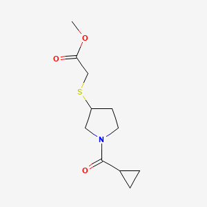 molecular formula C11H17NO3S B2392389 Methyl 2-((1-(cyclopropanecarbonyl)pyrrolidin-3-yl)thio)acetate CAS No. 2034606-89-6