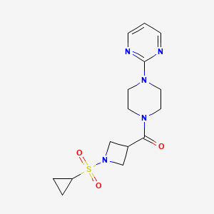 molecular formula C15H21N5O3S B2392390 (1-(Cyclopropylsulfonyl)azetidin-3-yl)(4-(pyrimidin-2-yl)piperazin-1-yl)methanone CAS No. 1428364-64-0