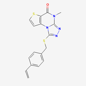 molecular formula C17H14N4OS2 B2392392 4-methyl-1-((4-vinylbenzyl)thio)thieno[2,3-e][1,2,4]triazolo[4,3-a]pyrimidin-5(4H)-one CAS No. 1185076-85-0