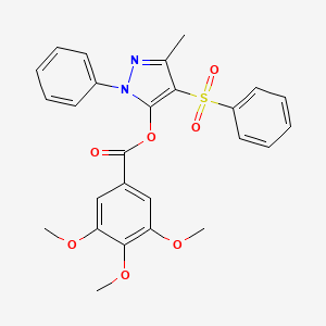 molecular formula C26H24N2O7S B2392394 3-methyl-1-phenyl-4-(phenylsulfonyl)-1H-pyrazol-5-yl 3,4,5-trimethoxybenzoate CAS No. 851092-85-8