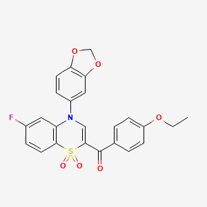 molecular formula C24H18FNO6S B2392401 [4-(1,3-benzodioxol-5-yl)-6-fluoro-1,1-dioxido-4H-1,4-benzothiazin-2-yl](4-ethoxyphenyl)methanone CAS No. 1114658-10-4
