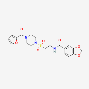 molecular formula C19H21N3O7S B2392405 N-(2-((4-(furan-2-carbonyl)piperazin-1-yl)sulfonyl)ethyl)benzo[d][1,3]dioxole-5-carboxamide CAS No. 899968-24-2