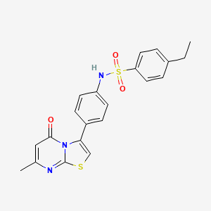 molecular formula C21H19N3O3S2 B2392436 4-ethyl-N-(4-(7-methyl-5-oxo-5H-thiazolo[3,2-a]pyrimidin-3-yl)phenyl)benzenesulfonamide CAS No. 1170245-40-5
