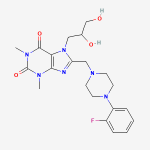 molecular formula C21H27FN6O4 B2392472 7-(2,3-Dihydroxypropyl)-8-[[4-(2-fluorophenyl)piperazin-1-yl]methyl]-1,3-dimethylpurine-2,6-dione CAS No. 893945-05-6