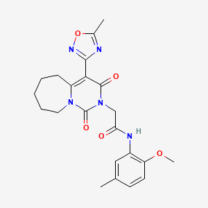 molecular formula C22H25N5O5 B2392496 N-(2-methoxy-5-methylphenyl)-2-[4-(5-methyl-1,2,4-oxadiazol-3-yl)-1,3-dioxo-3,5,6,7,8,9-hexahydropyrimido[1,6-a]azepin-2(1H)-yl]acetamide CAS No. 1775340-32-3