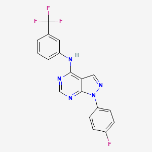 molecular formula C18H11F4N5 B2392512 1-(4-fluorophenyl)-N-(3-(trifluoromethyl)phenyl)-1H-pyrazolo[3,4-d]pyrimidin-4-amine CAS No. 890896-74-9