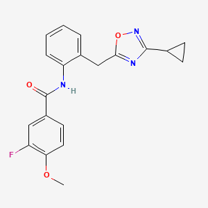 molecular formula C20H18FN3O3 B2392514 N-(2-((3-cyclopropyl-1,2,4-oxadiazol-5-yl)methyl)phenyl)-3-fluoro-4-methoxybenzamide CAS No. 1704991-70-7