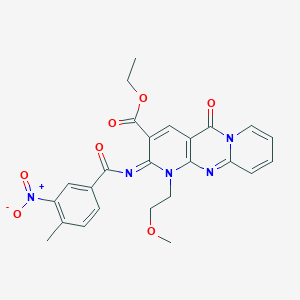 molecular formula C25H23N5O7 B2392518 ethyl 7-(2-methoxyethyl)-6-(4-methyl-3-nitrobenzoyl)imino-2-oxo-1,7,9-triazatricyclo[8.4.0.03,8]tetradeca-3(8),4,9,11,13-pentaene-5-carboxylate CAS No. 534578-11-5