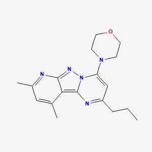 molecular formula C18H23N5O B2392523 4-(11,13-dimethyl-4-propyl-3,7,8,10-tetrazatricyclo[7.4.0.02,7]trideca-1,3,5,8,10,12-hexaen-6-yl)morpholine CAS No. 879570-41-9