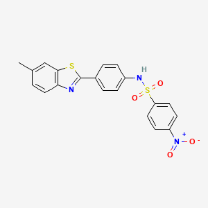 molecular formula C20H15N3O4S2 B2392530 N-[4-(6-Methyl-1,3-benzothiazol-2-yl)phenyl]-4-nitrobenzenesulfonamide CAS No. 339223-67-5