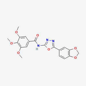molecular formula C19H17N3O7 B2392534 N-(5-(benzo[d][1,3]dioxol-5-yl)-1,3,4-oxadiazol-2-yl)-3,4,5-trimethoxybenzamide CAS No. 922118-26-1