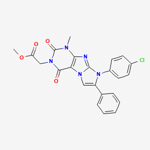 molecular formula C23H18ClN5O4 B2392566 methyl 2-(8-(4-chlorophenyl)-1-methyl-2,4-dioxo-7-phenyl-1H-imidazo[2,1-f]purin-3(2H,4H,8H)-yl)acetate CAS No. 896298-75-2