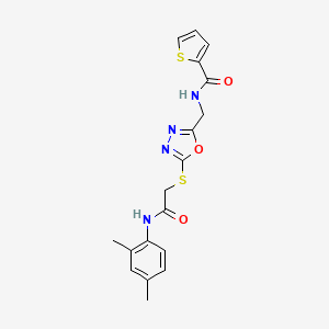 molecular formula C18H18N4O3S2 B2392582 N-[[5-[2-(2,4-dimethylanilino)-2-oxoethyl]sulfanyl-1,3,4-oxadiazol-2-yl]methyl]thiophene-2-carboxamide CAS No. 851861-58-0