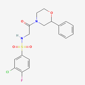 molecular formula C18H18ClFN2O4S B2392584 3-chloro-4-fluoro-N-(2-oxo-2-(2-phenylmorpholino)ethyl)benzenesulfonamide CAS No. 953962-10-2
