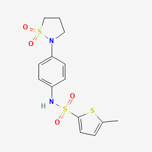 molecular formula C14H16N2O4S3 B2392595 N-(4-(1,1-dioxidoisothiazolidin-2-yl)phenyl)-5-methylthiophene-2-sulfonamide CAS No. 941885-69-4