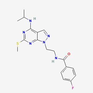 molecular formula C18H21FN6OS B2392609 4-fluoro-N-(2-(4-(isopropylamino)-6-(methylthio)-1H-pyrazolo[3,4-d]pyrimidin-1-yl)ethyl)benzamide CAS No. 941941-60-2