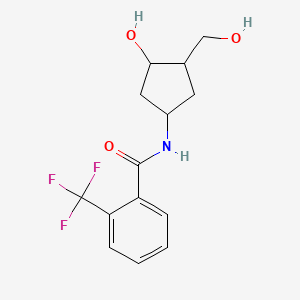 molecular formula C14H16F3NO3 B2392667 N-[3-Hydroxy-4-(hydroxymethyl)cyclopentyl]-2-(trifluoromethyl)benzamide CAS No. 1421522-53-3