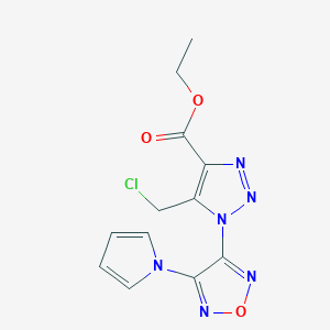 molecular formula C12H11ClN6O3 B2392682 ethyl 5-(chloromethyl)-1-[4-(1H-pyrrol-1-yl)-1,2,5-oxadiazol-3-yl]-1H-1,2,3-triazole-4-carboxylate CAS No. 681851-71-8